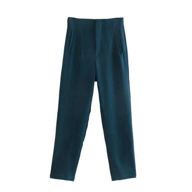 NWOMN Poly Blend High Waste Button Fly Ankle Length Pencil Pants - My She Shop