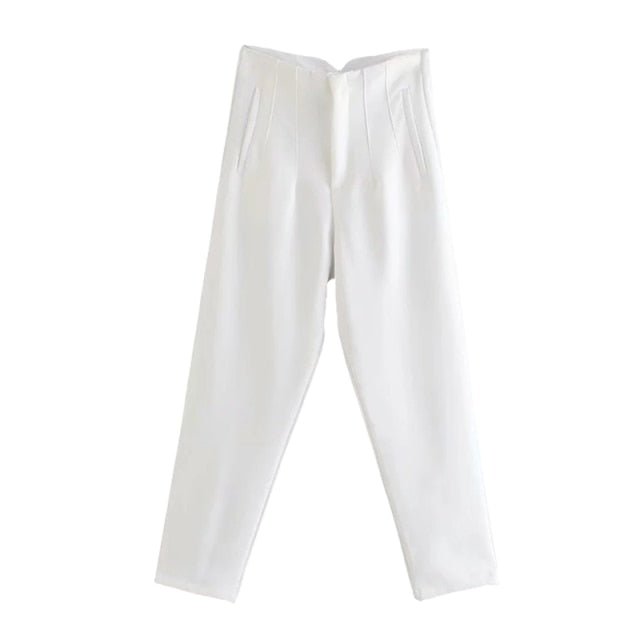 NWOMN Poly Blend High Waste Button Fly Ankle Length Pencil Pants - My She Shop