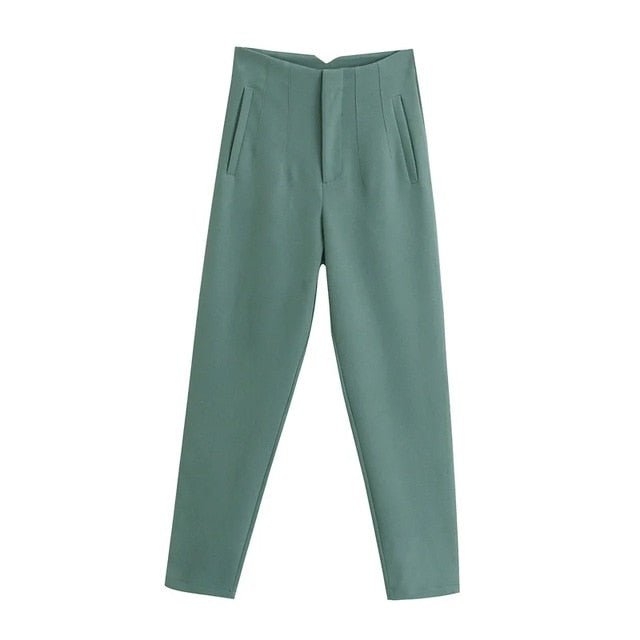 NWOMN Poly Blend High Waste Button Fly Ankle Length Pencil Pants - My She Shop