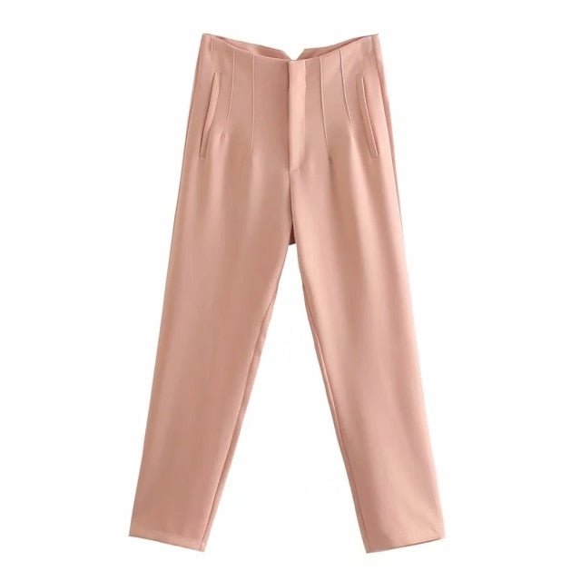 NWOMN Poly Blend High Waste Button Fly Ankle Length Pencil Pants - My She Shop