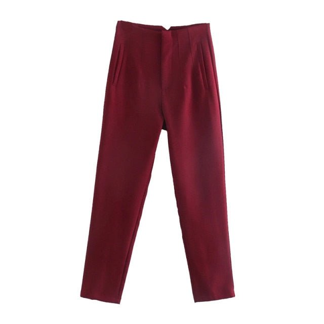 NWOMN Poly Blend High Waste Button Fly Ankle Length Pencil Pants - My She Shop