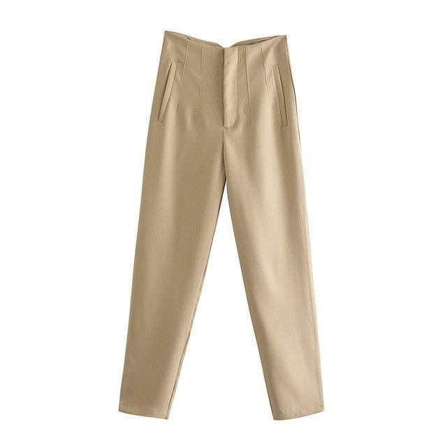 NWOMN Poly Blend High Waste Button Fly Ankle Length Pencil Pants - My She Shop