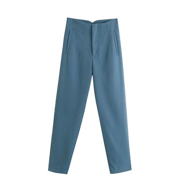 NWOMN Poly Blend High Waste Button Fly Ankle Length Pencil Pants - My She Shop