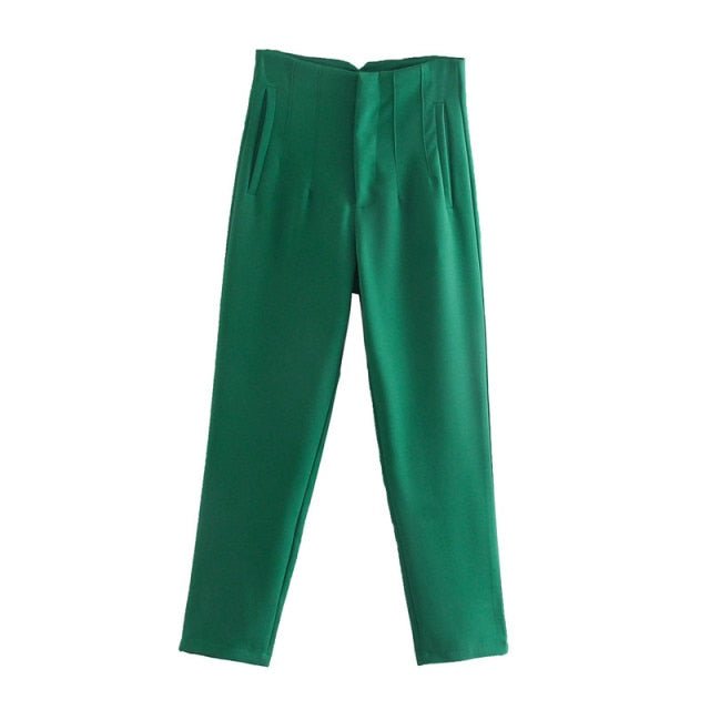 NWOMN Poly Blend High Waste Button Fly Ankle Length Pencil Pants - My She Shop