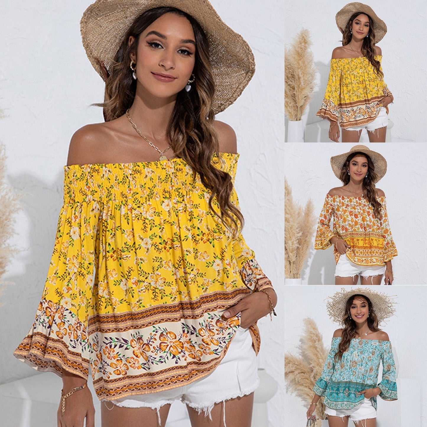 Off Shoulder Flare Sleeve Boho Loose Top - My She Shop