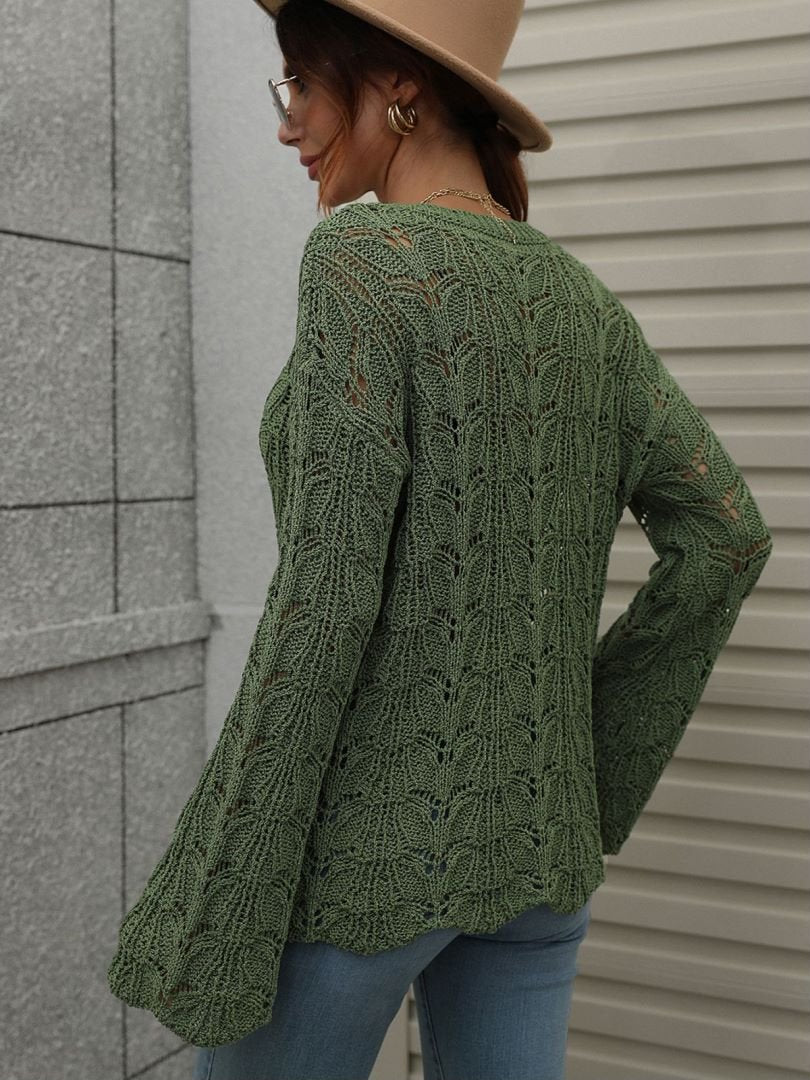 Openwork Dropped Shoulder Knit Top - My She Shop