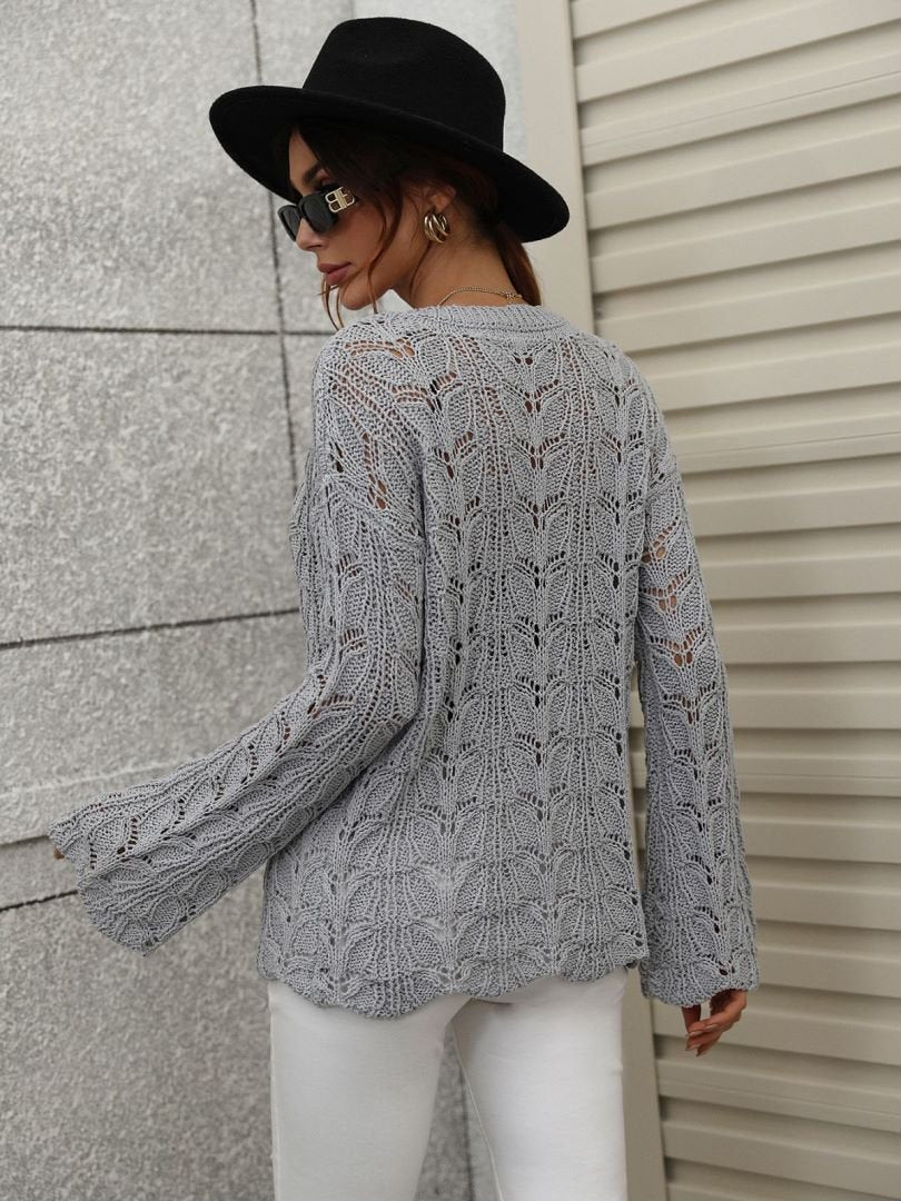 Openwork Dropped Shoulder Knit Top - My She Shop