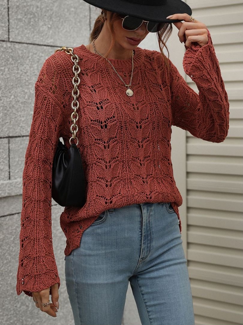 Openwork Dropped Shoulder Knit Top - My She Shop