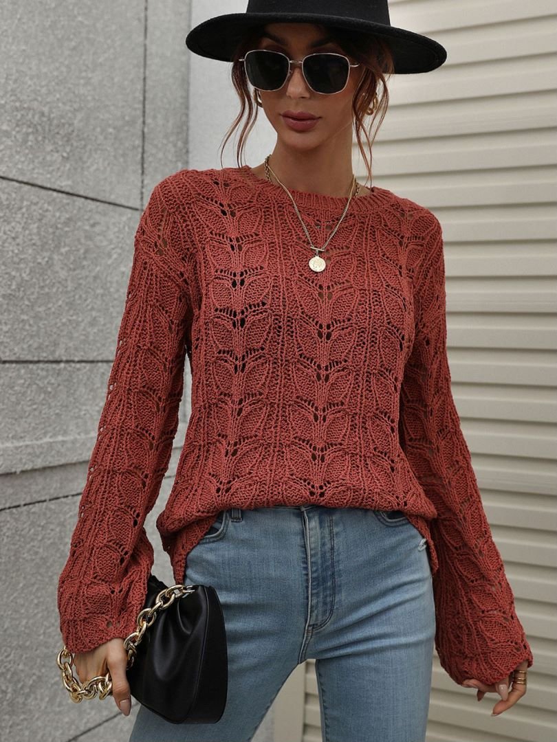 Openwork Dropped Shoulder Knit Top - My She Shop