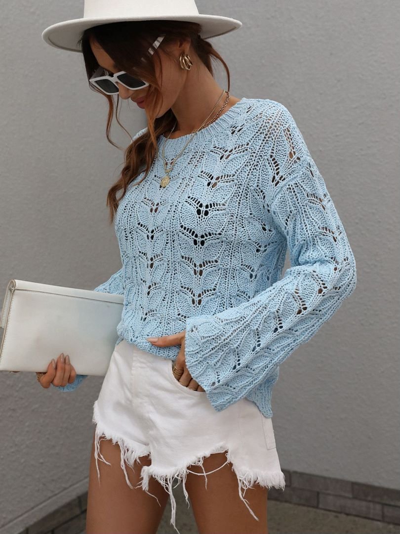 Openwork Dropped Shoulder Knit Top - My She Shop