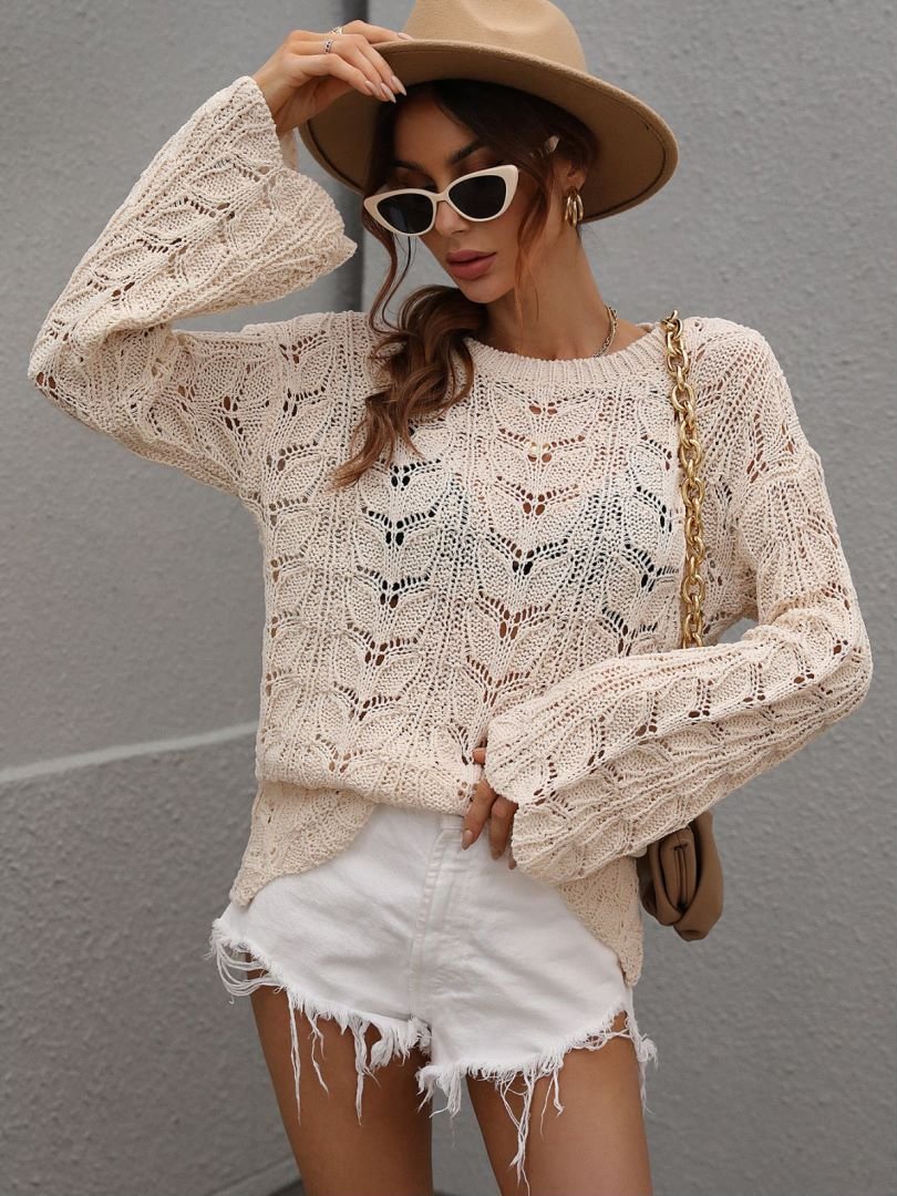 Openwork Dropped Shoulder Knit Top - My She Shop