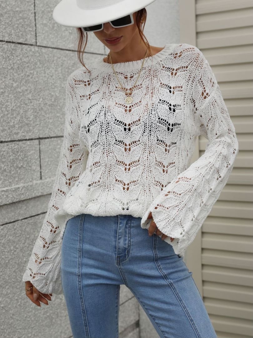 Openwork Dropped Shoulder Knit Top - My She Shop