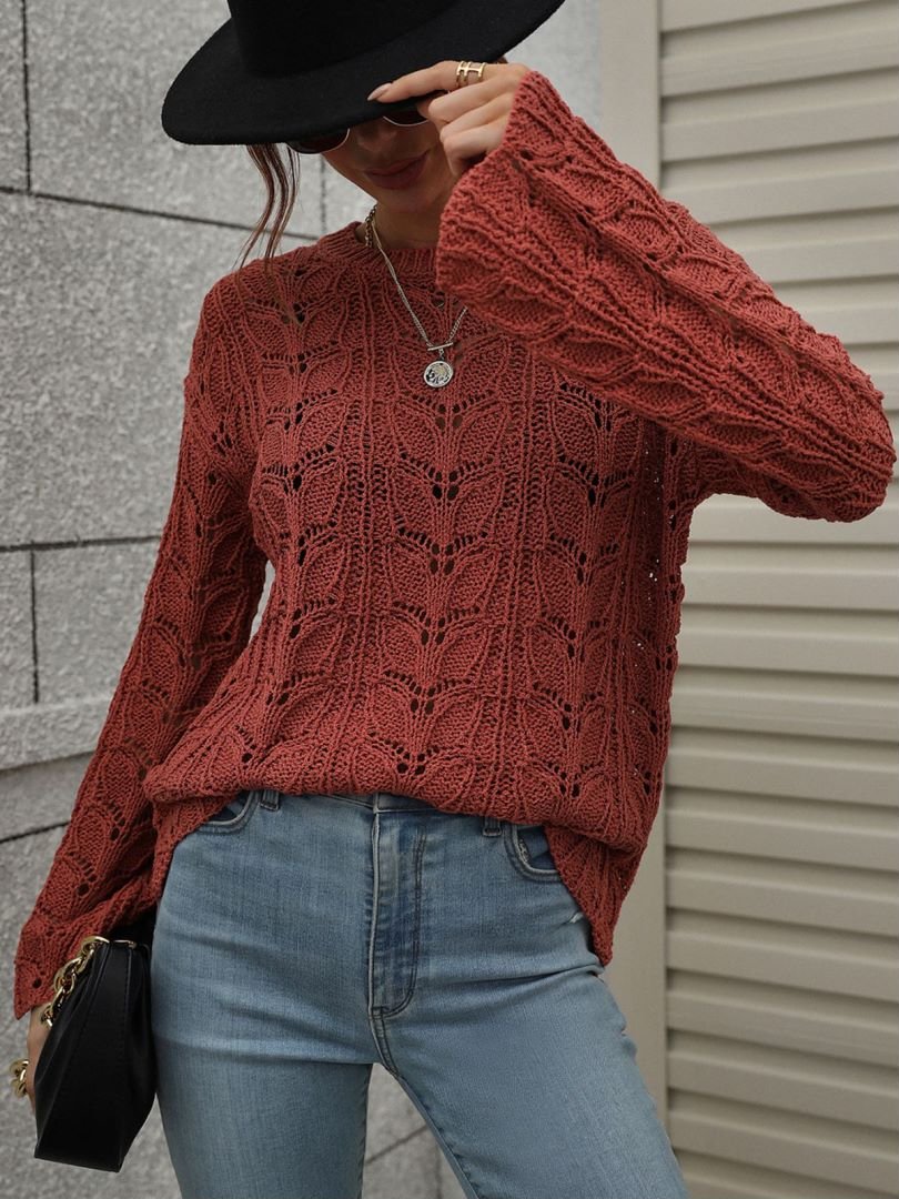 Openwork Dropped Shoulder Knit Top - My She Shop