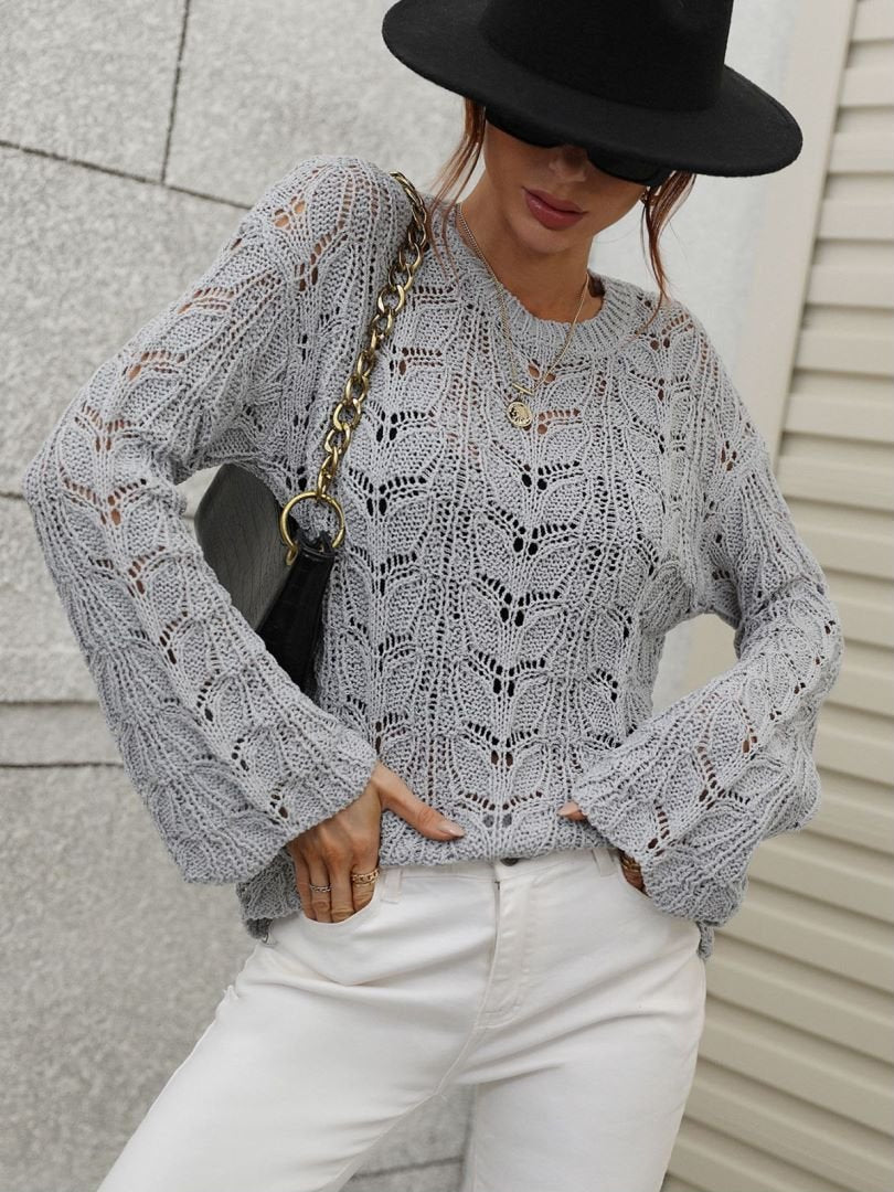 Openwork Dropped Shoulder Knit Top - My She Shop