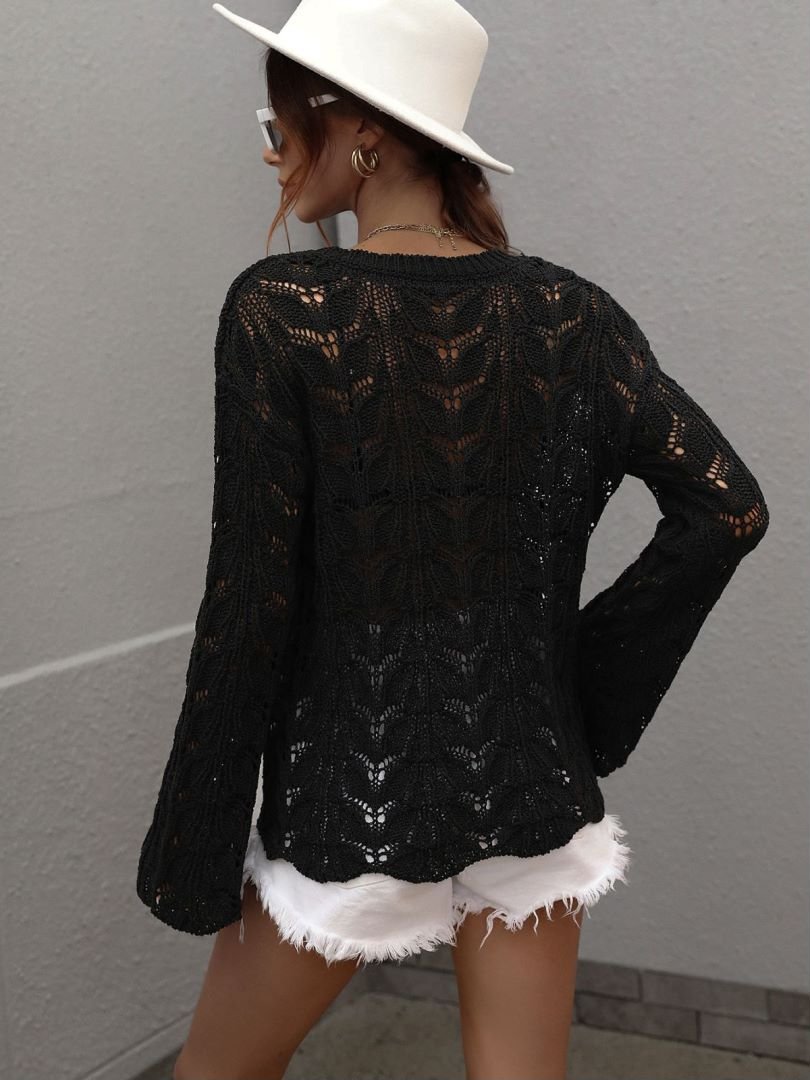 Openwork Dropped Shoulder Knit Top - My She Shop