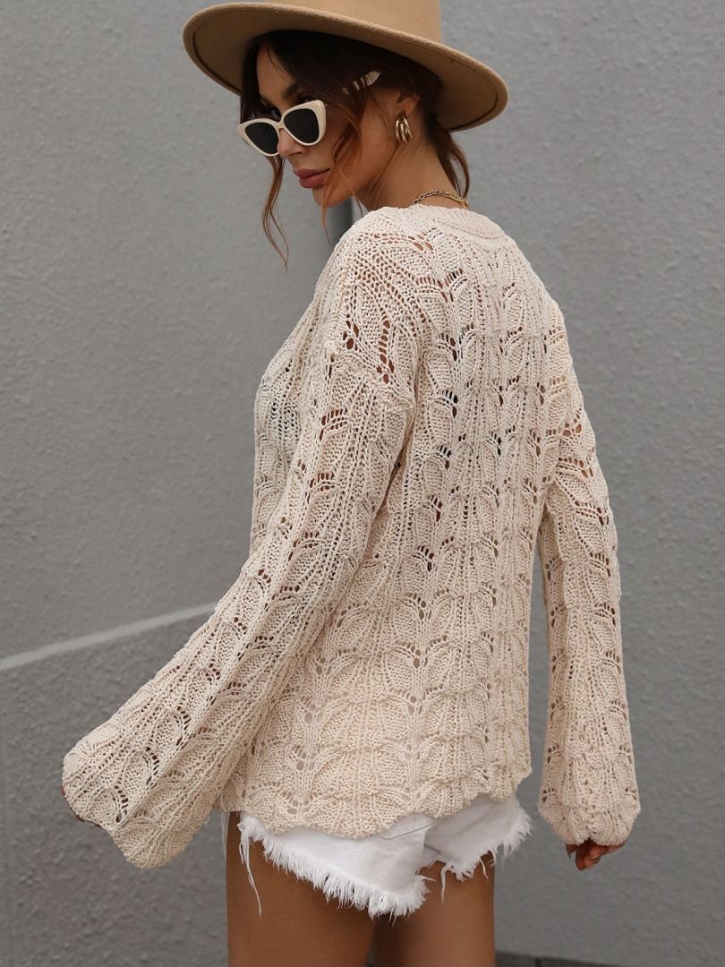 Openwork Dropped Shoulder Knit Top - My She Shop