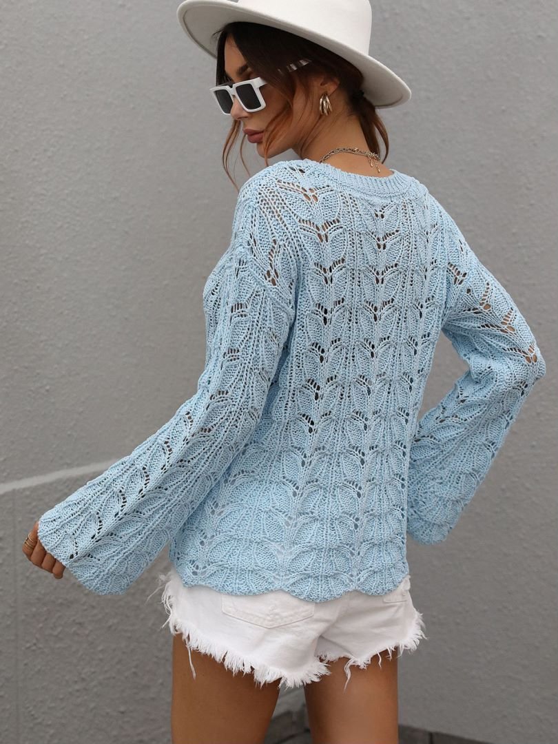 Openwork Dropped Shoulder Knit Top - My She Shop