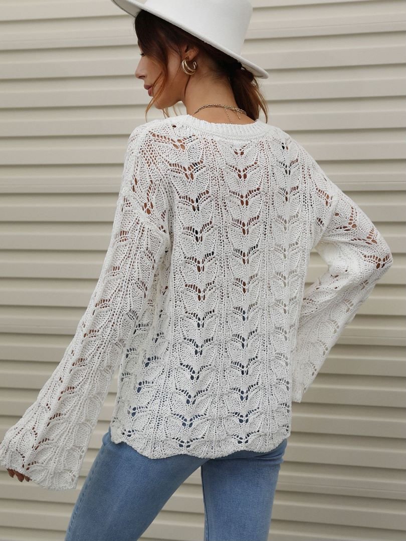 Openwork Dropped Shoulder Knit Top - My She Shop