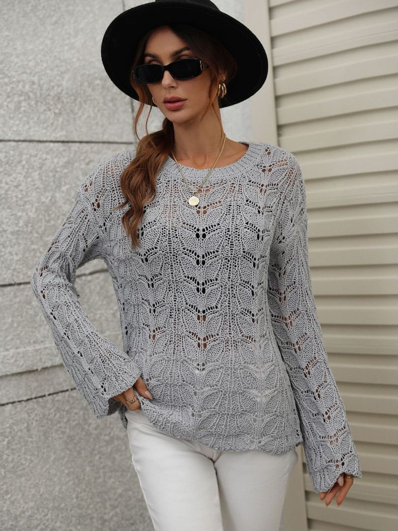 Openwork Dropped Shoulder Knit Top - My She Shop