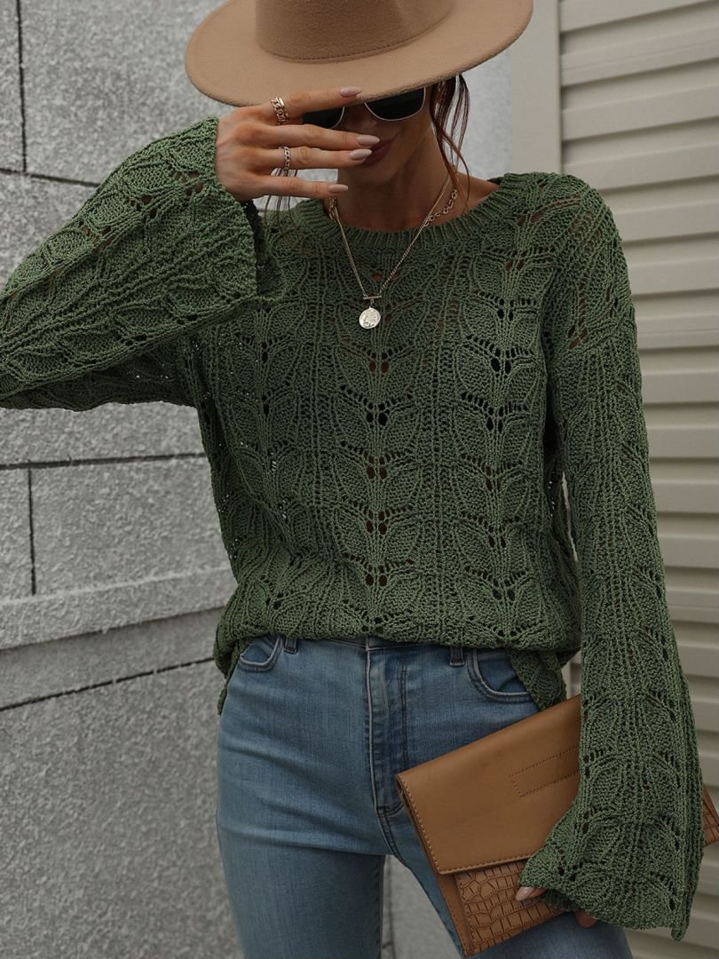 Openwork Dropped Shoulder Knit Top - My She Shop