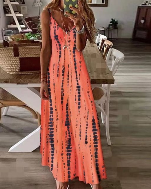 OUFISUN Tie Dye Spaghetti Strap Befree Maxi Beach Cruise Plus Size Dress - My She Shop