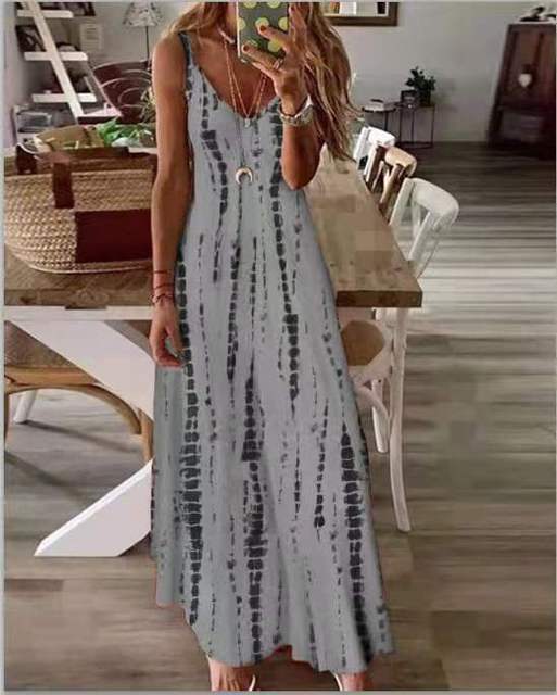 OUFISUN Tie Dye Spaghetti Strap Befree Maxi Beach Cruise Plus Size Dress - My She Shop