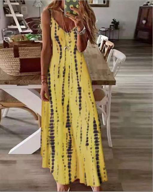 OUFISUN Tie Dye Spaghetti Strap Befree Maxi Beach Cruise Plus Size Dress - My She Shop