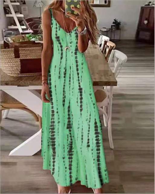 OUFISUN Tie Dye Spaghetti Strap Befree Maxi Beach Cruise Plus Size Dress - My She Shop