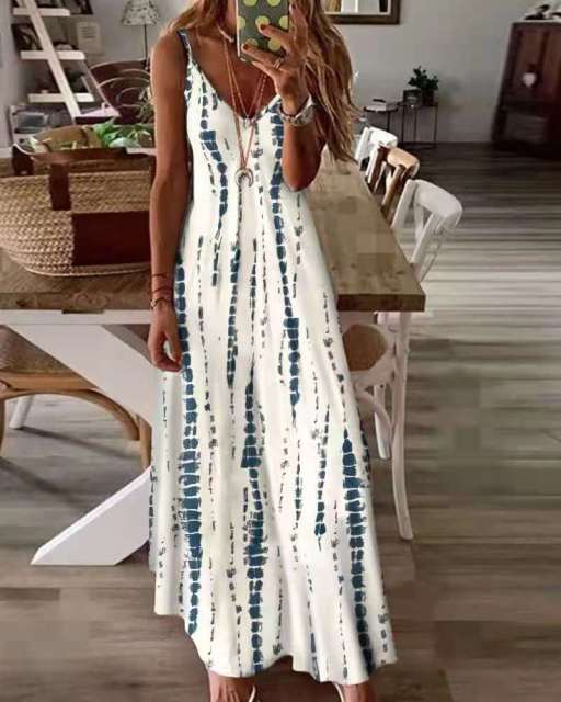 OUFISUN Tie Dye Spaghetti Strap Befree Maxi Beach Cruise Plus Size Dress - My She Shop