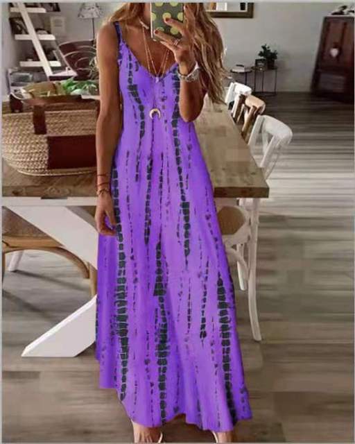 OUFISUN Tie Dye Spaghetti Strap Befree Maxi Beach Cruise Plus Size Dress - My She Shop