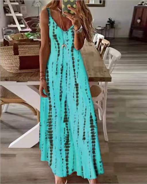 OUFISUN Tie Dye Spaghetti Strap Befree Maxi Beach Cruise Plus Size Dress - My She Shop