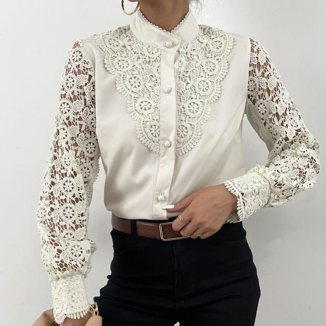 OWNER GIRL Poly-Lace Blend with Buttons in Two Design Choice Shirt - My She Shop