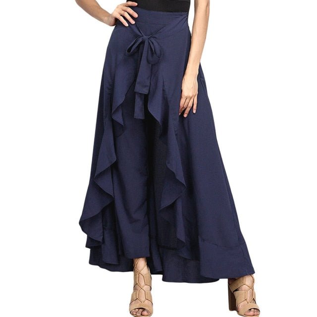 Palazzo Ruffle Chiffon Drawstring High Waist Pants - My She Shop