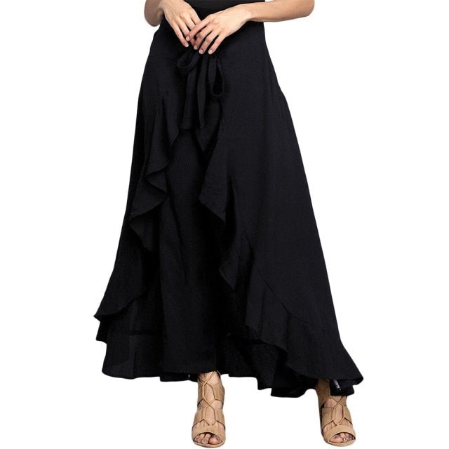 Palazzo Ruffle Chiffon Drawstring High Waist Pants - My She Shop