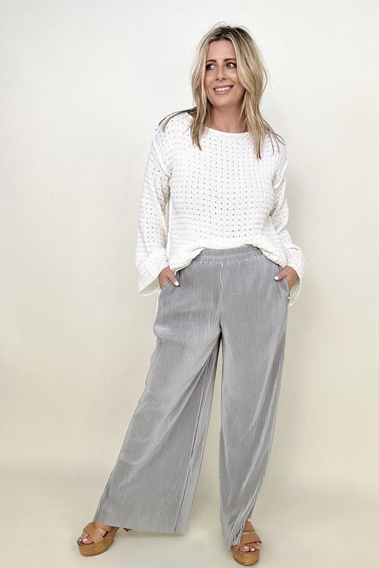 Petal Dew Satin Plisse Pocket Palazzo Pants - My She Shop