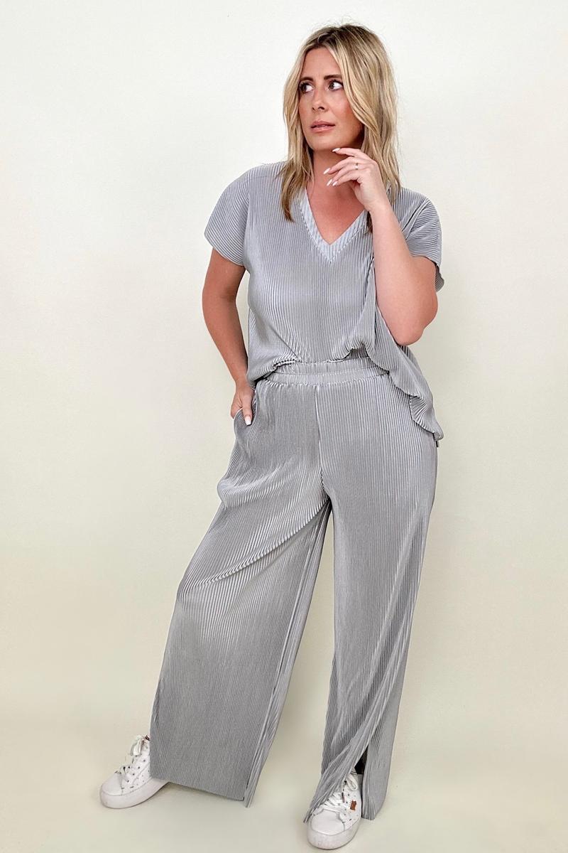 Petal Dew Satin Plisse Pocket Palazzo Pants - My She Shop