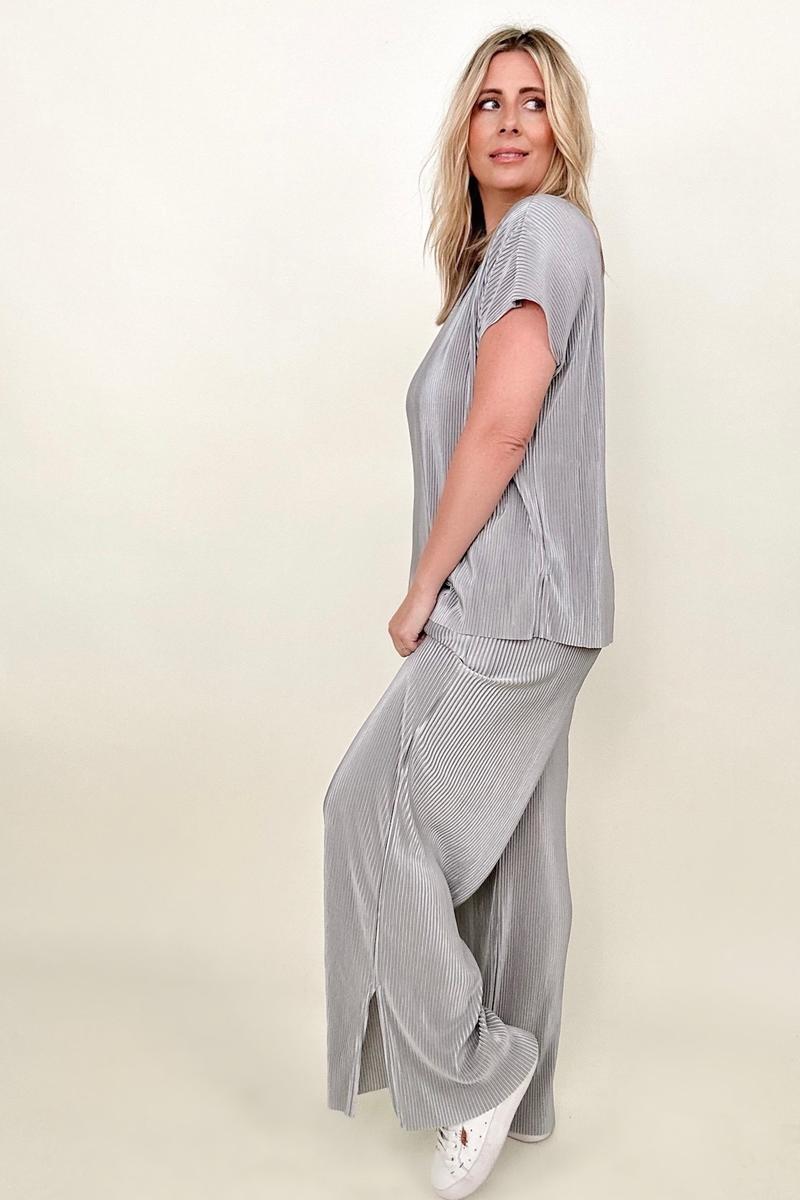 Petal Dew Satin Plisse Pocket Palazzo Pants - My She Shop