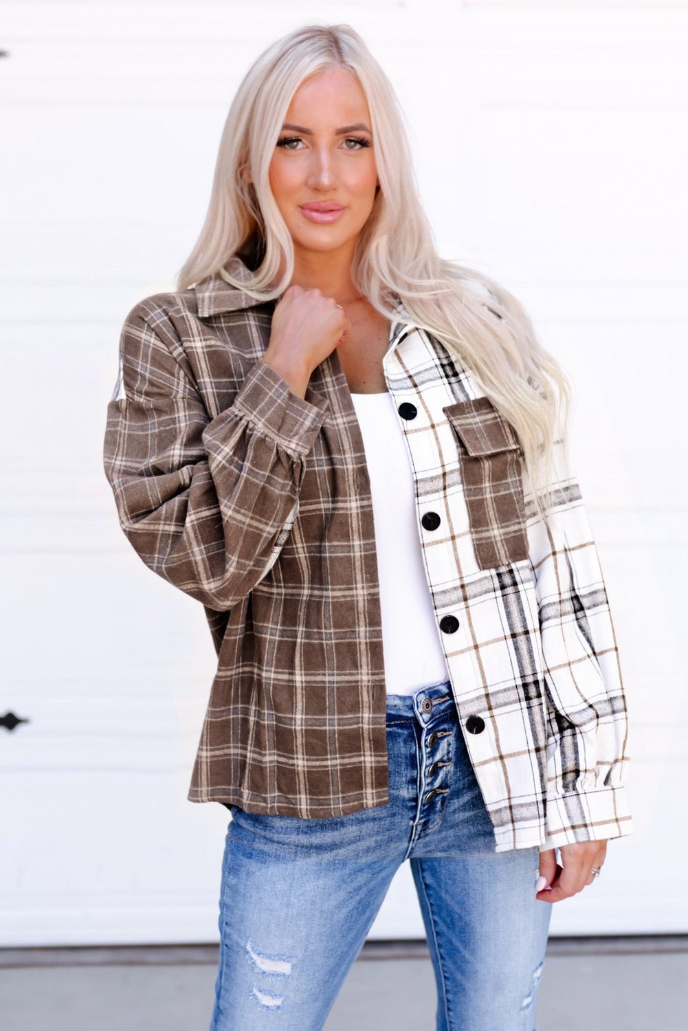 Plaid Contrast Button Up Shirt Jacket - My She Shop