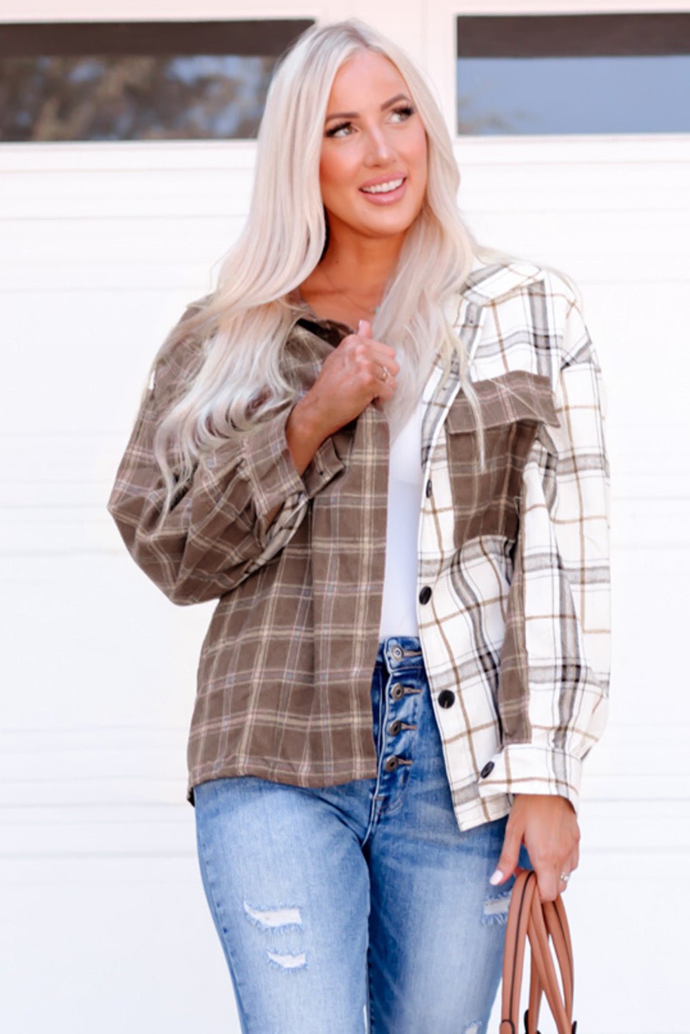 Plaid Contrast Button Up Shirt Jacket - My She Shop