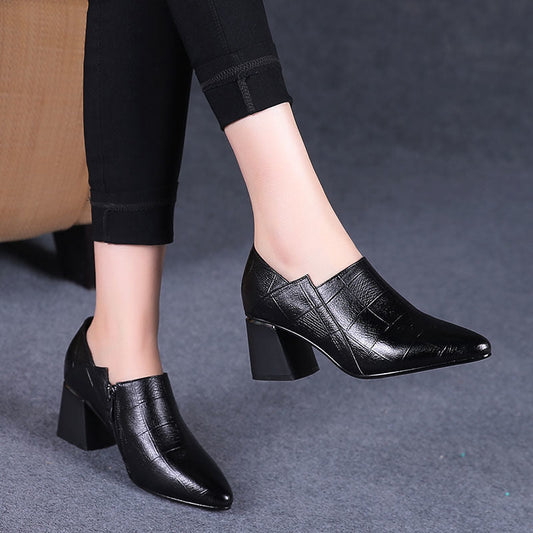 Popular Soft Faux Leather Pointed Toe Square Heel Zip Booty Shoes - My She Shop