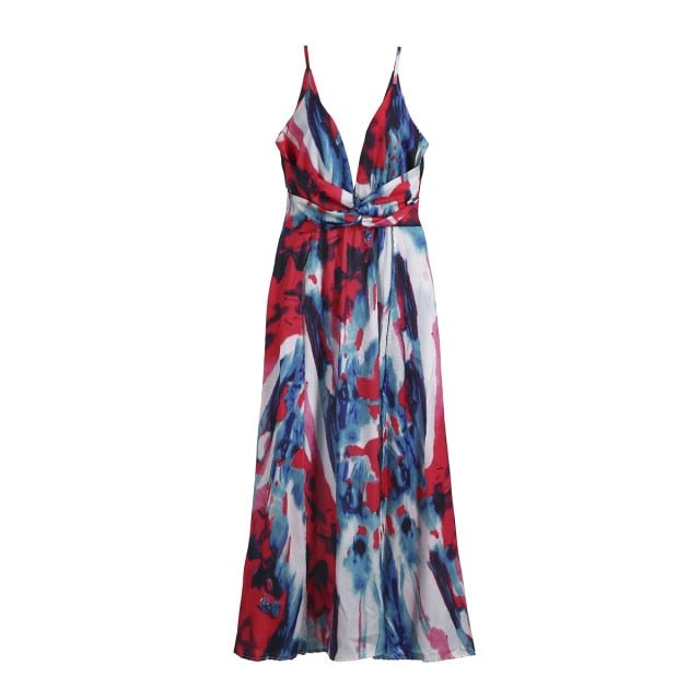 Pretty Prints V-Neck Sleeveless Empire Waste Slit Maxi Dress - My She Shop