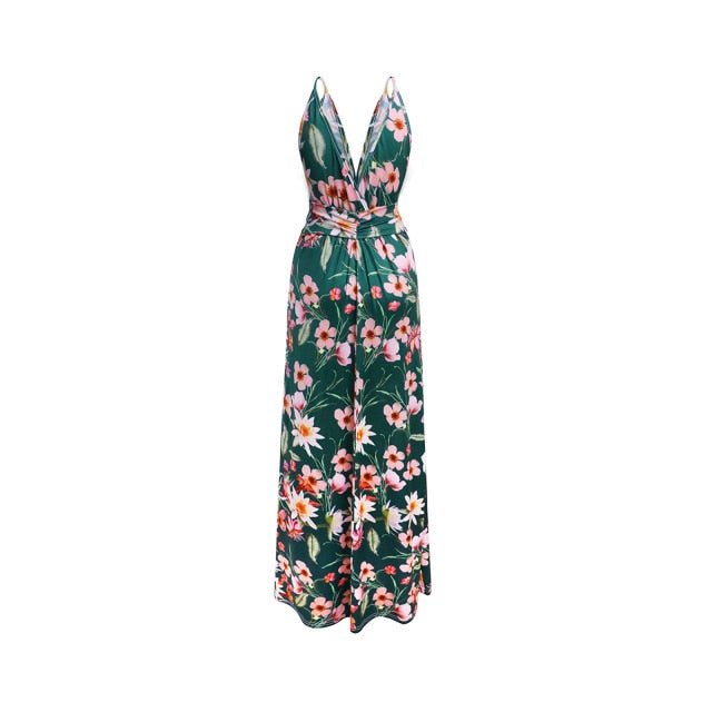 Pretty Prints V-Neck Sleeveless Empire Waste Slit Maxi Dress - My She Shop