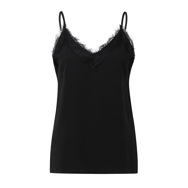 Pretty Silky Poly-Blend Lace Camisole - My She Shop