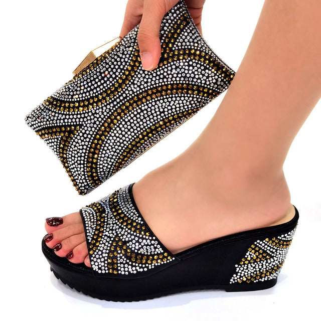 Shoes and Bag Set  2021 Hot Selling Italian Style Slingbacks African Women Slippers Nigerian Sandals High Quality - My She Shop