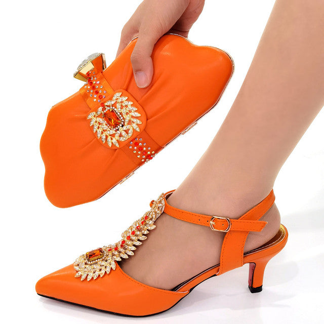 High Quality Orange Color African Designer Shoes And Bag Set To Match Italian design Party Shoes With Matching Bags Set - My She Shop