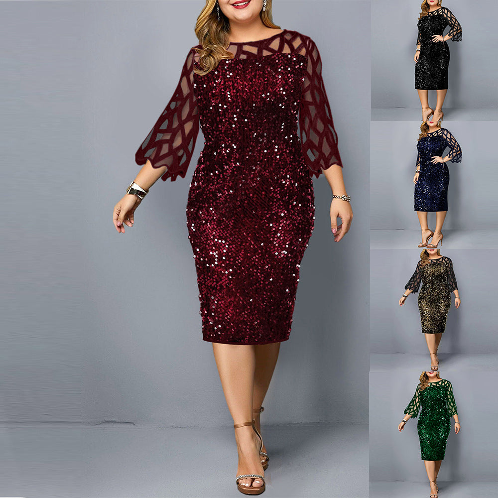 Plus Size Clothing For Women Midi Dress Mother Bride Groom Outfit Elegant Sequins Wedding Cocktail Party 5XL 6XL - My She Shop