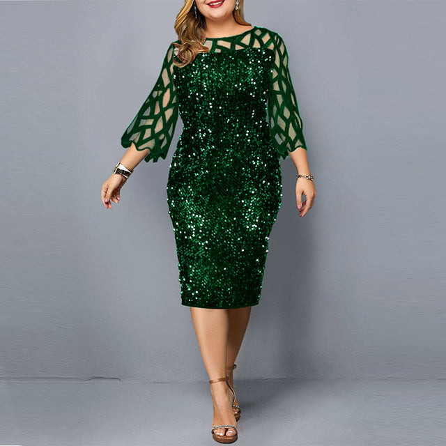 Plus Size Clothing For Women Midi Dress Mother Bride Groom Outfit Elegant Sequins Wedding Cocktail Party Summer 2022 5XL 6XL - My She Shop