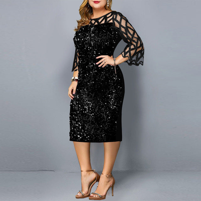 Plus Size Clothing For Women Midi Dress Mother Bride Groom Outfit Elegant Sequins Wedding Cocktail Party Summer 2022 5XL 6XL - My She Shop