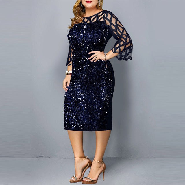 Plus Size Clothing For Women Midi Dress Mother Bride Groom Outfit Elegant Sequins Wedding Cocktail Party 5XL 6XL - My She Shop