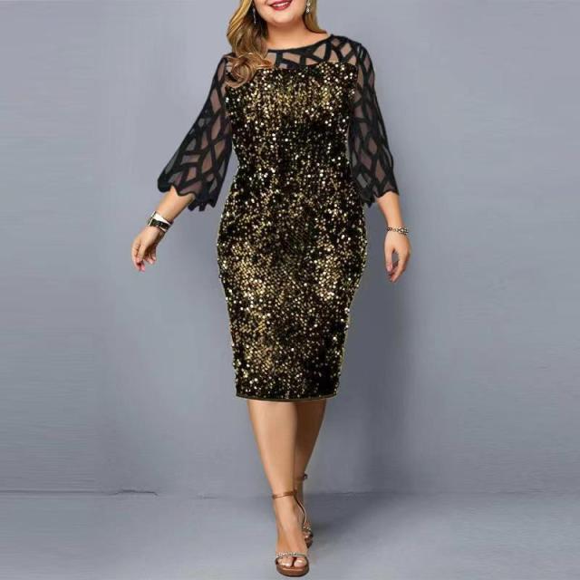 Plus Size Clothing For Women Midi Dress Mother Bride Groom Outfit Elegant Sequins Wedding Cocktail Party Summer 2022 5XL 6XL - My She Shop